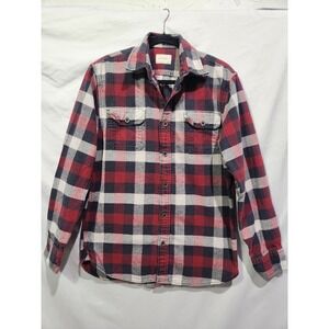 JACHS Brawny Heavyweight Flannel Red Black Herringbone Plaid Rustic Lumberjack M